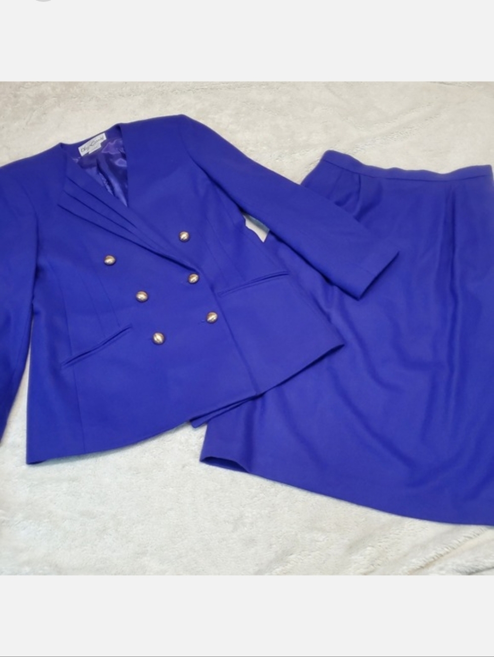 Vintage Oleg Cassini Royal Purple Wool Academia Office Suit Set Blazerβ Skirt 12